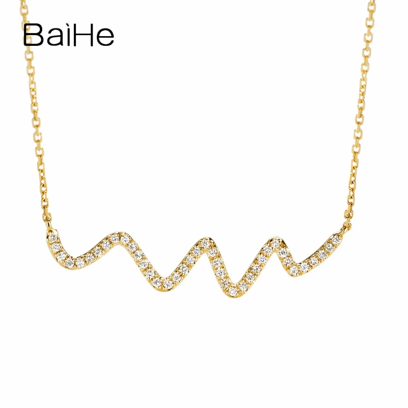 

BAIHE Solid 18K Yellow Gold 0.18CT H/SI Natural Diamond Wavy Necklace Women Men Everyday Trendy Fine Jewelry Making قلادة مموجة