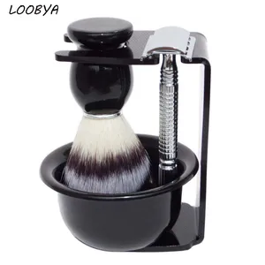 4штнабор  двойная безопасная бритва синтетическая кисть для бритья и черная акриловая чашка с поставкой