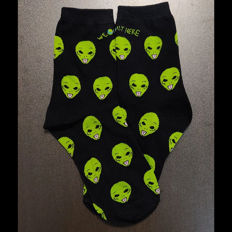 Alien skull 1 пара осенне-зимних женских Хлопковых Носков, художественные забавные чужеродные планеты, креативный Забавный мультяшный Кот, дышащие носки - Цвет: Alien skull