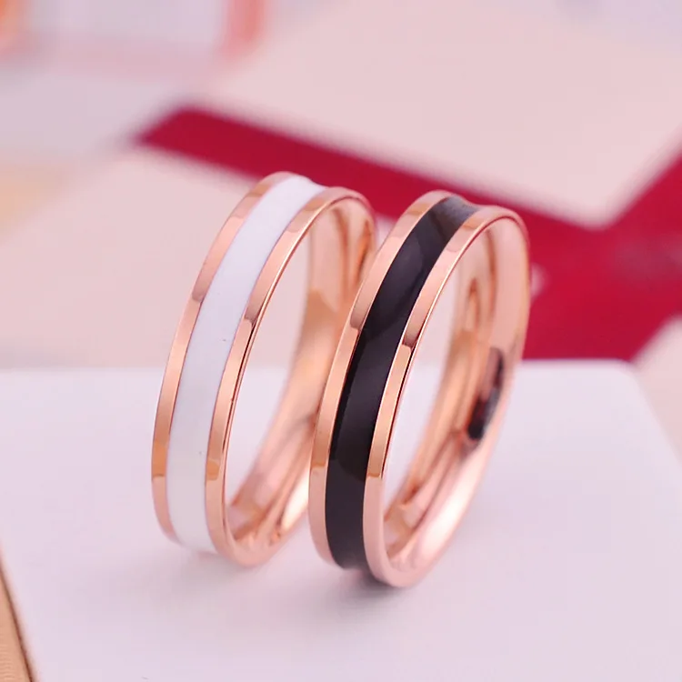 2019 Black and white fashion trend jewelry rose gold ring Couple rings for women men love | Украшения и аксессуары