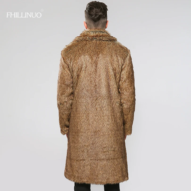 Модные мужские длинные пальто из искусственного меха однотонное с меховым