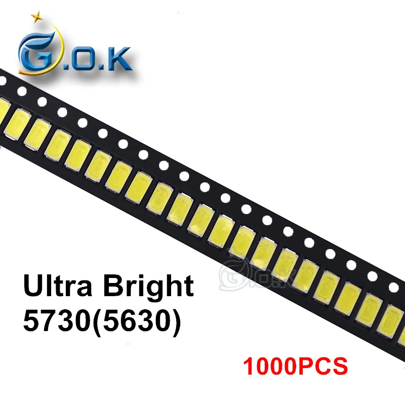 1000pcs Ultra Bright LED SMD chip 5730 5630 0.5W 50-55lm 6000-6500K White Surface Mount Light-Emitting Diode SMT Bead Lamp | Освещение