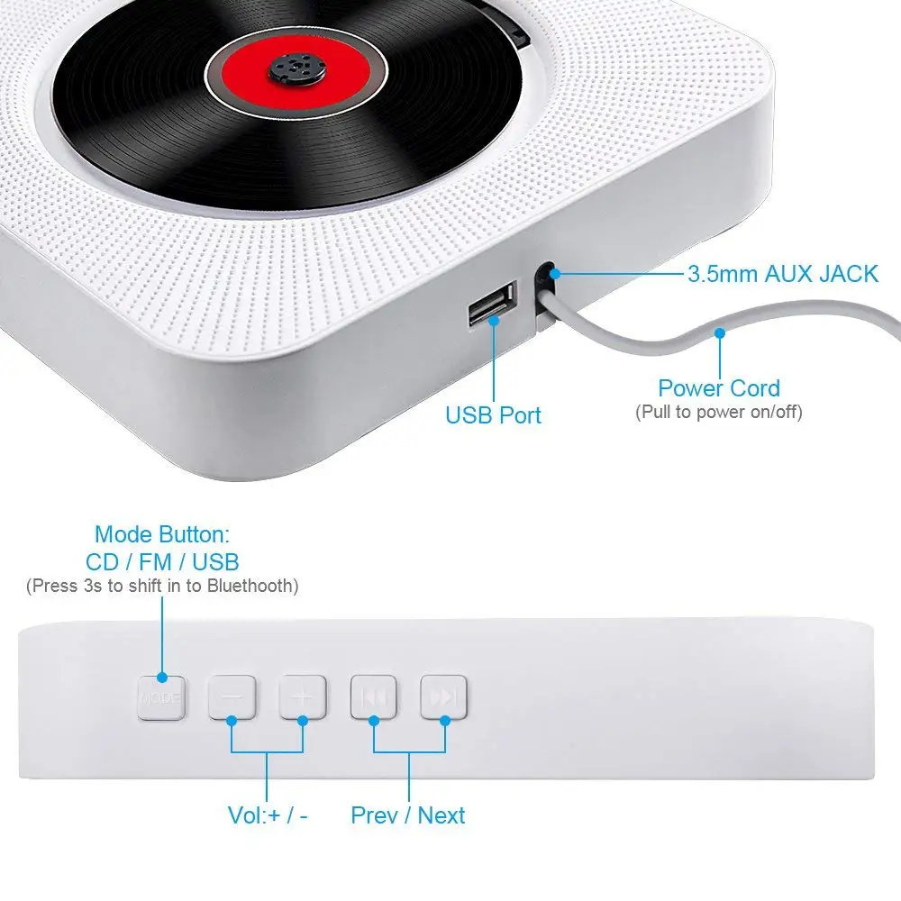 Eastpin CD плеер с Bluetooth настенный Пульт дистанционного управления fm радио HiFi динамик