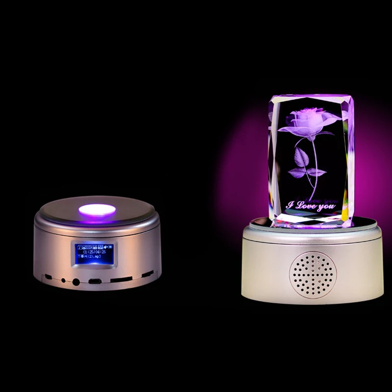 Креативный 3D розовый цветок зарядка через usb Кристалл Ночной светильник с музыкальной коробкой на День Святого Валентина подарок на день рождения, Декор