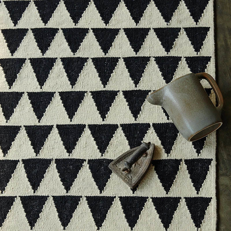 100% шерсть искусственный геометрический богемный индийский ковер черный белый