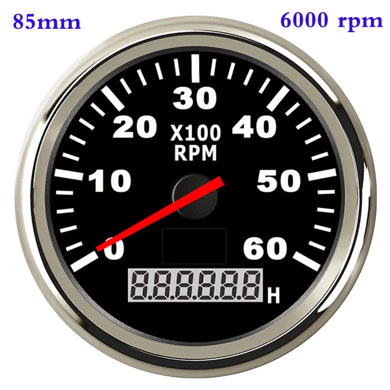 6000rpm 85mm Об/мин судовой Тахометр 6000 8000 Автомобиля Морской Тахометр измеритель с счетчик моточасов для дизельный бензиновый двигатель 12 V/24 V - Цвет: 6000rpm 85mm