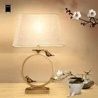 Copper Black Bird Brass Fabric Shade Table Lamp Fixture Luxury Nordic Desk Light Night Stand Bedrooom Bedside Living Study Room