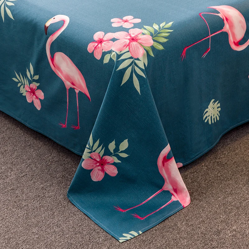 1 Piece 100% Cotton Bed Sheets Cartoon Pink Flamingo Printing Flat Sheet Twin Queen King Size Bedsheet Single Double Linen | Дом и сад