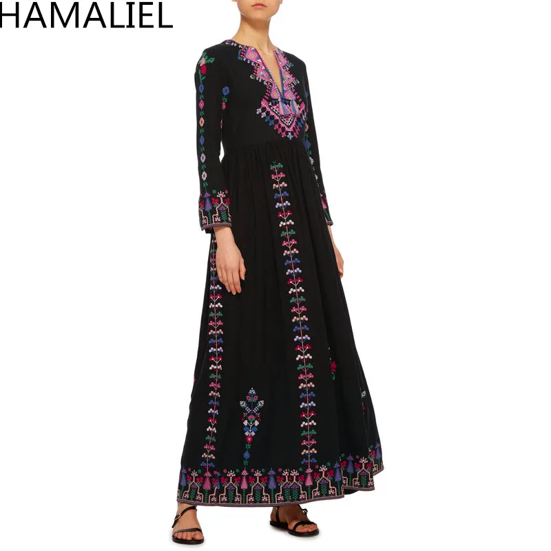 Женское длинное платье с v образным вырезом HAMALIEL черное хлопковое цветочной