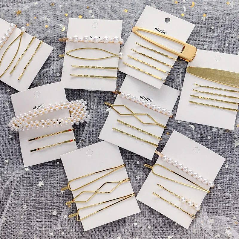 

3Pcs/set Pearl Metal Geometric Hairpins Simple Hair Clips Bobby Pin Barrette Accessories For Women Girls Gold Hairgrip Headdress