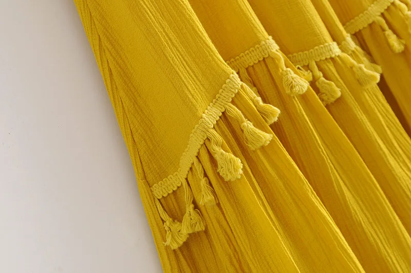 Ordifree/лето ; Boho; Женское Платье макси с открытыми плечами; с вырезом лодочкой; с кисточками; цвет желтый, белый; сексуальное длинное пляжное платье-туника