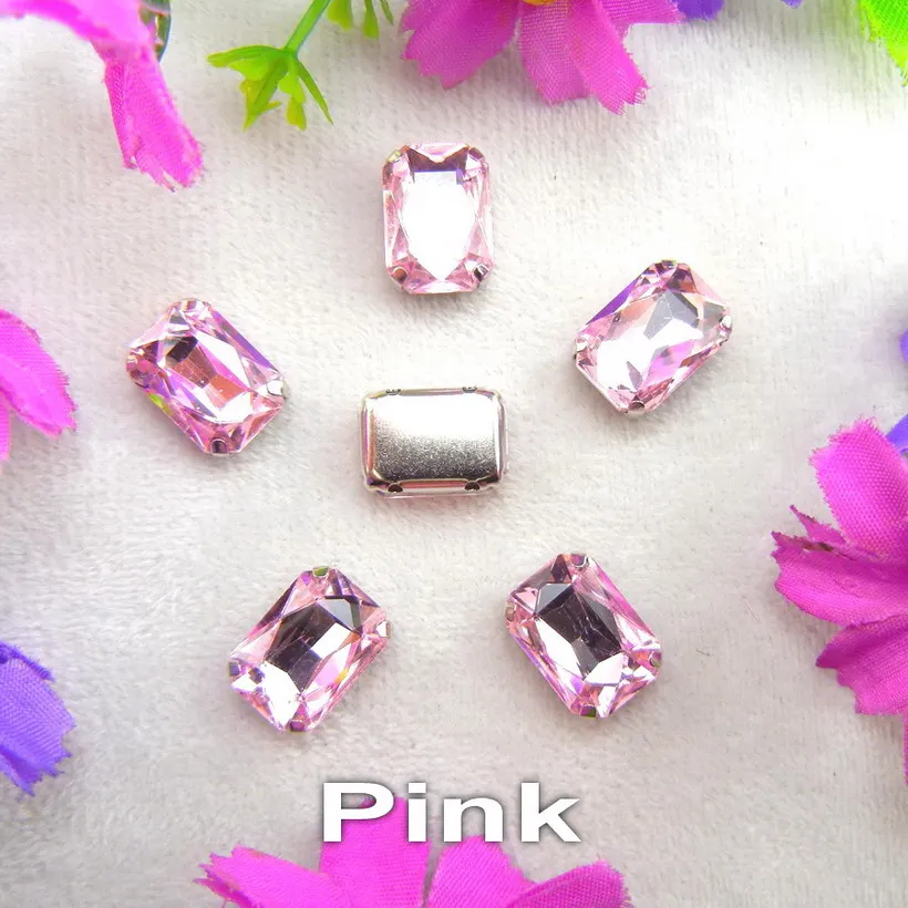A25 Pink Стеклянные кристаллы, серебряные когти, 7 размеров, красивые цвета, Микс, Прямоугольная форма, пришитые стразы, бусины, одежда, обувь, сделай сам, отделка - Цвет: A25 Pink