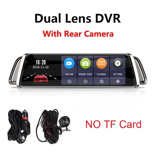 NO TF Card Jansite 10 дюймов 1080P Автомобильная dvr камера заднего вида с сенсорным экраном Dash cam камера Супер ночного видения видеорегистраторы заднего вида с двойным объективом зеркало - Название цвета: NO TF Card