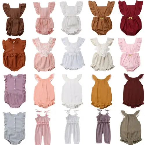 Комбинезон Pudcoco для девочек однотонный без рукавов с оборками | Мать и ребенок