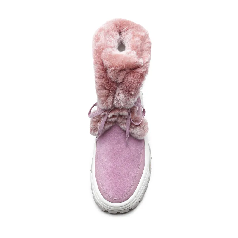 MORAZORA 2020 hot sale ankle boots women cow suede leather winter snow lace up round toe platform shoes woman pink | Обувь