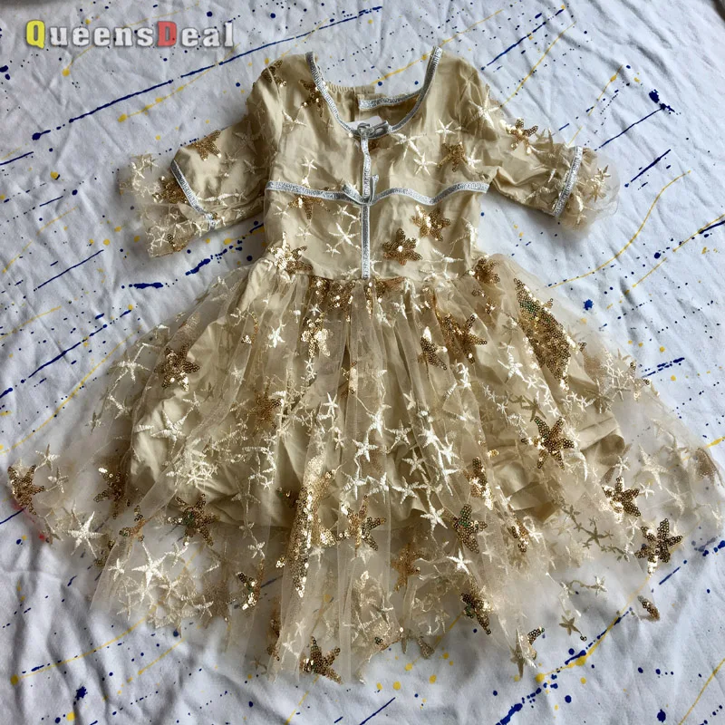 MERI AMMI детская одежда для девочек мягкое платье принцессы с короткими рукавами платье со звездами для детей 2-10 лет