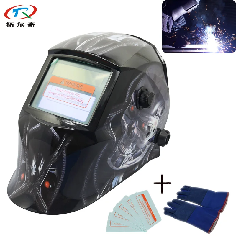 Сварочный шлем с узором клеммы Синяя кожаная устойчивая сварочная перчатка