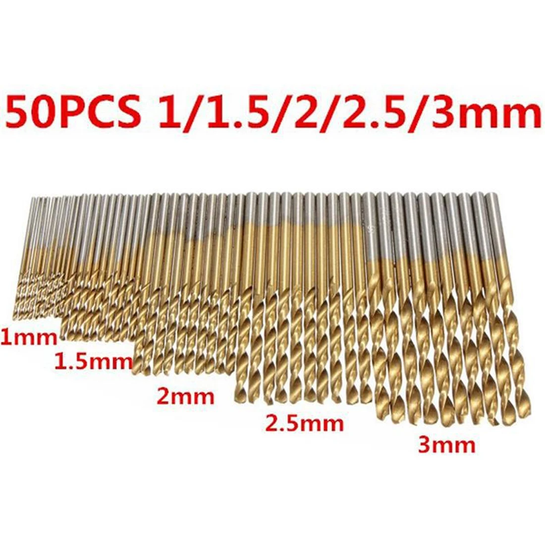 New 50Pcs Titanium Coated Drill Bits HSS High Speed Steel Set Tool Quality Power Tools 1/1.5/2.0/2.5/3mm | Инструменты