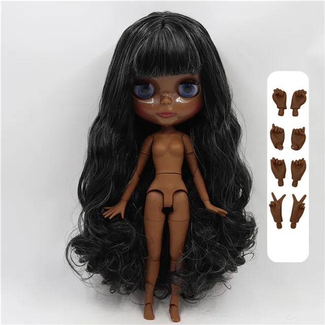 super black skin Ледяная 1/6 bjd фабрика blyth кукла с гибкими суставами бледный блонд смешанный белый волос BL136/340 30 см, супер черная кожа или загара кожи - Цвет: super black skin