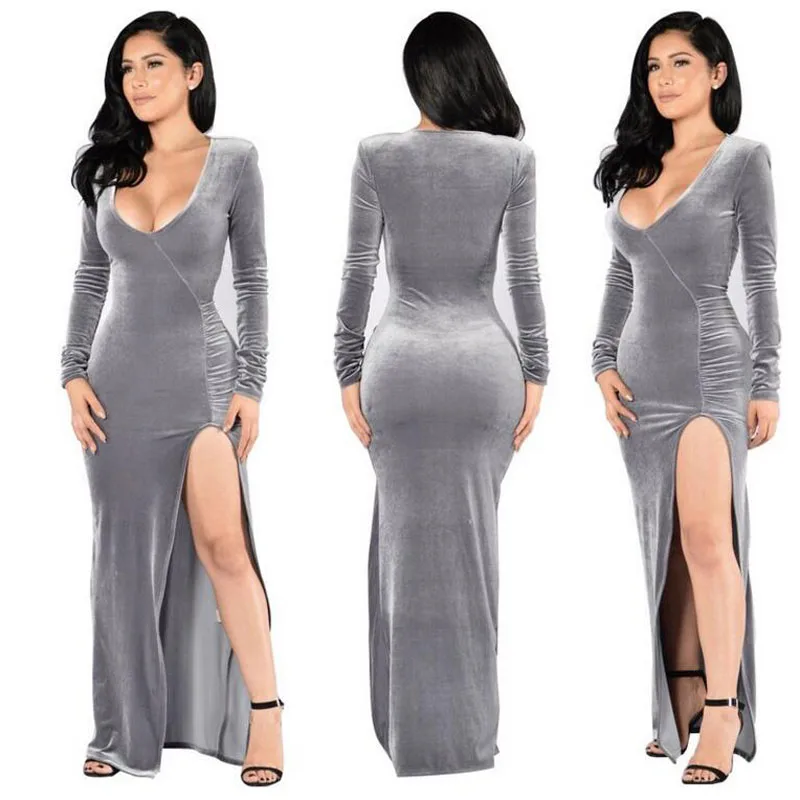 Весна Новый Сексуальный Глубокий V шеей Золото Бархат Тонкий Dress Для Ночь женщины