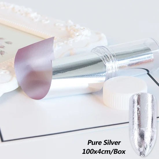 Pure Silver Голографическая Лазерная золотой серебряный ноготь, матовая пленка для ногтей, наклейки, дизайнерские украшения, аксессуары для маникюра TR1001 - Цвет: Pure Silver