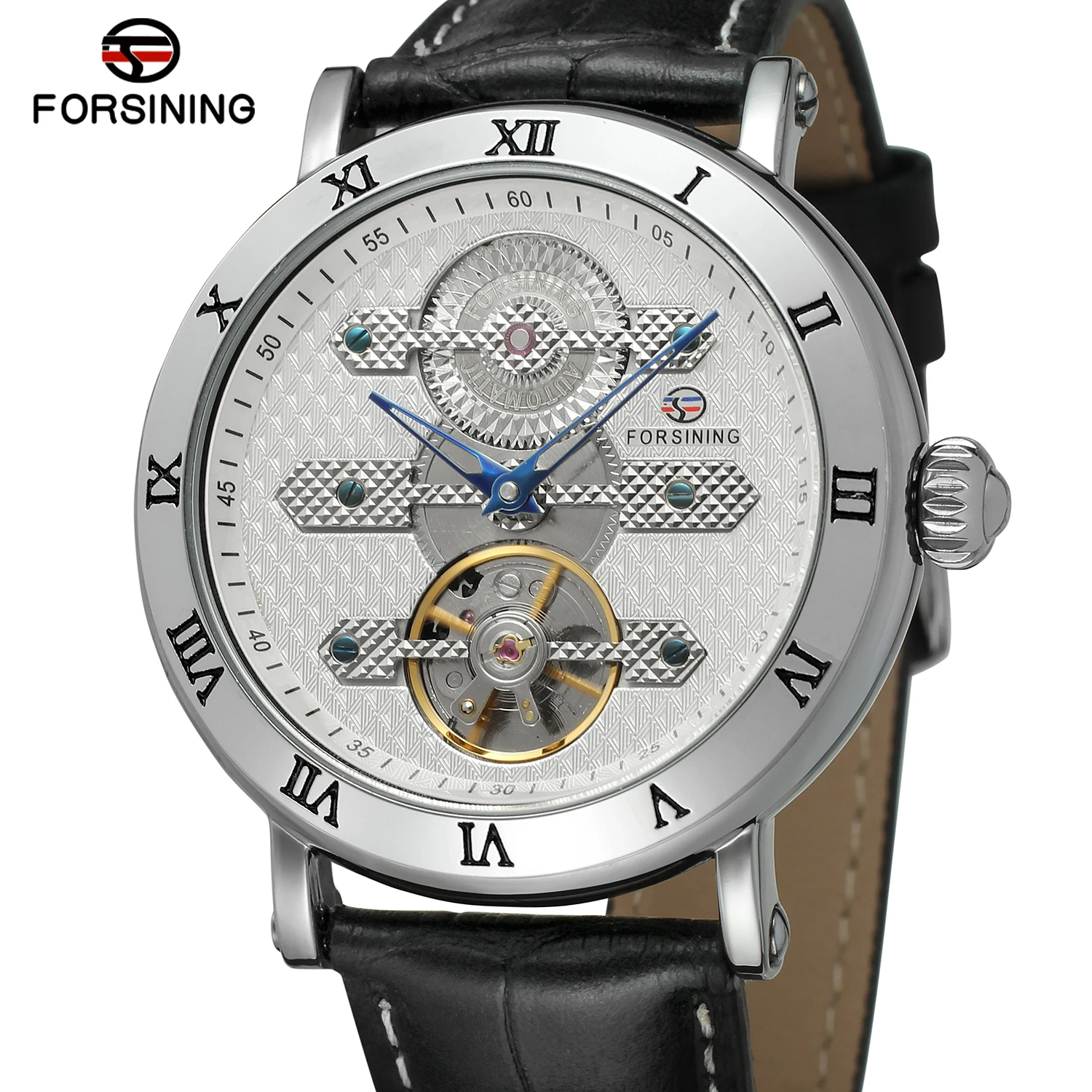 Мужские водонепроницаемые часы с бриллиантом Forsining коричневые автоматические