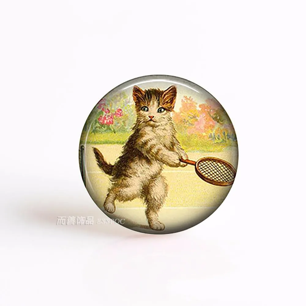 

5Pcs/lot Tennis Kitten Cartoon cute Cat 25mm Round Glass Cabochon Pendant DIY Necklace Jewelry Accessories