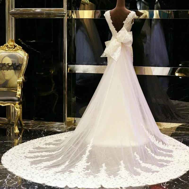 Винтажное кружевное свадебное платье русалки с большим бантом сексуальное