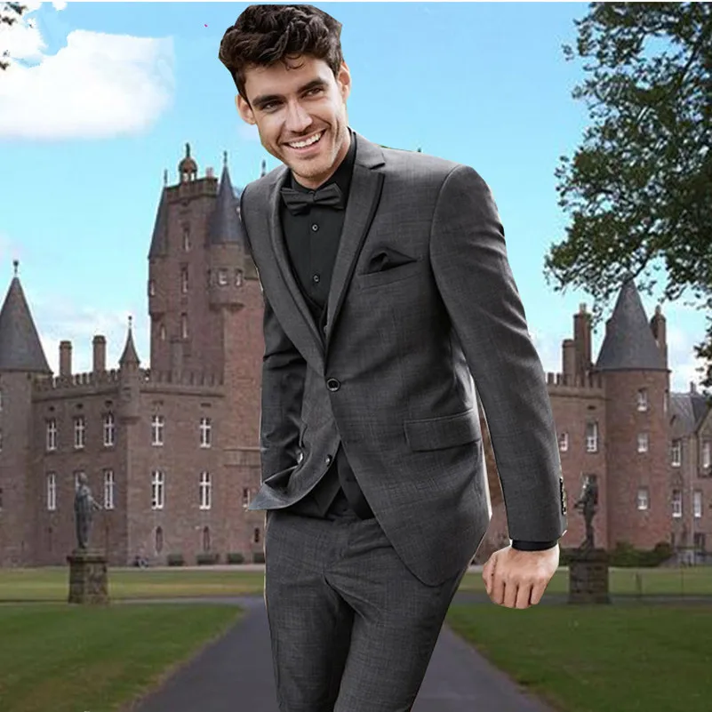 

Deep Grey Mens Wedding Suits Custom Made Three Pieces Cheap Men Suit for Wedding Groomsmen Tuxedos For Wedding