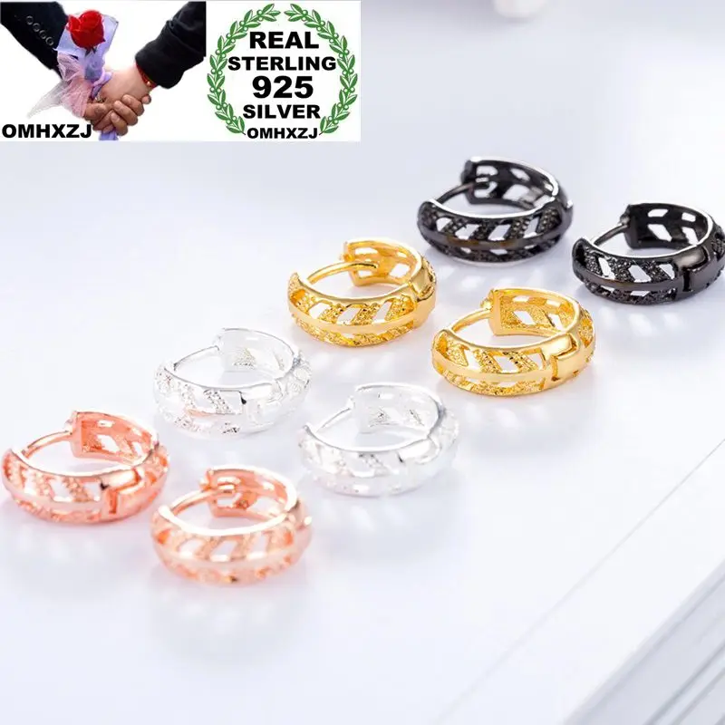 OMHXZJ Wholesale Personality Fashion OL Woman Girl Party 4 Colors Feather Hollowed Out 925 Sterling Silver Hoop Earrings YE432 | Украшения