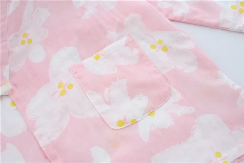 Хлопок марлевые женские пижамы с длинным рукавом v-образным вырезом Pijama Mujer Весна и Лето Свободное кимоно сексуальная пижама комплект для сна