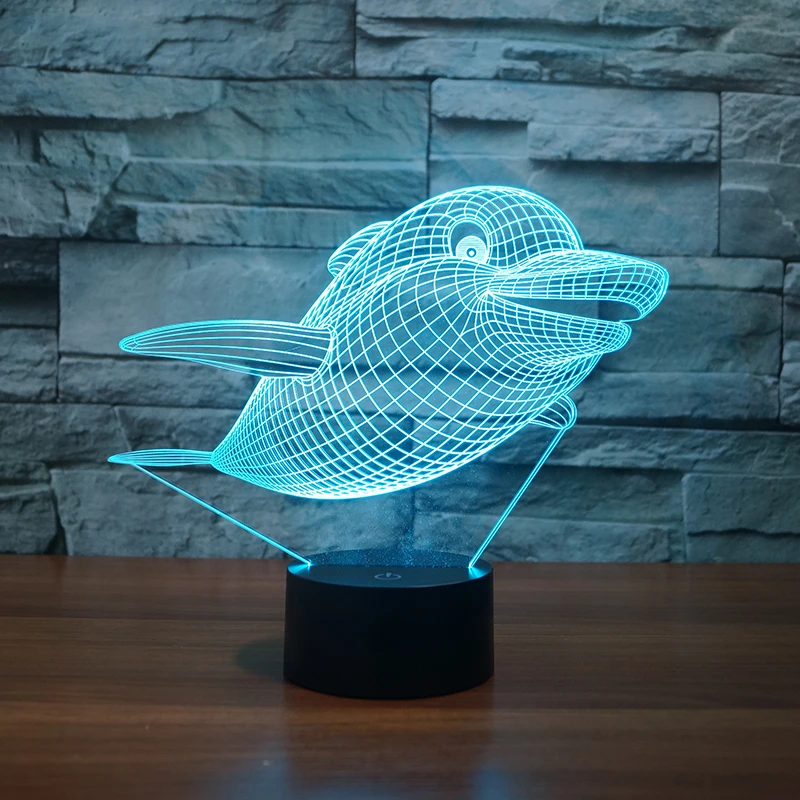 Дельфин дизайн 7 меняющихся цветов 3d иллюзия ночника | Лампы и освещение
