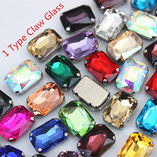Mix Color Cong Shao Rectangle Colorful Sew On Rhinestones Stainless steel Claw Glass Crystals Sew On Claw Stones For Wedding Dress WC1004 - Цвет: Mix Color