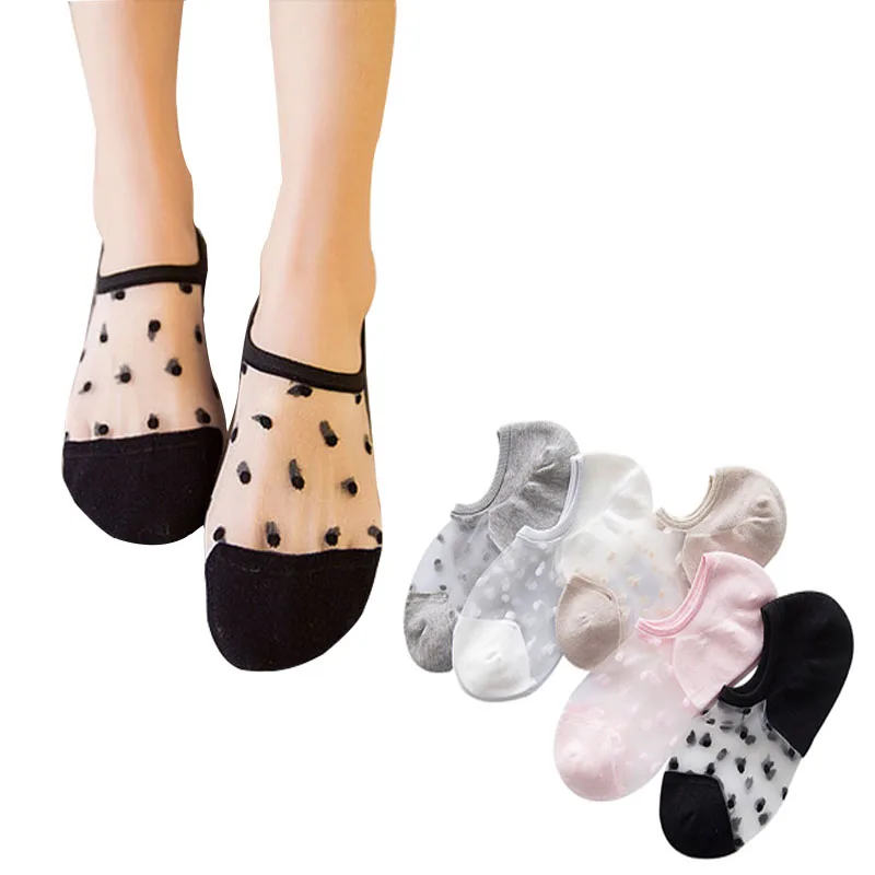 5 пар женские носки-невидимки с кристаллами