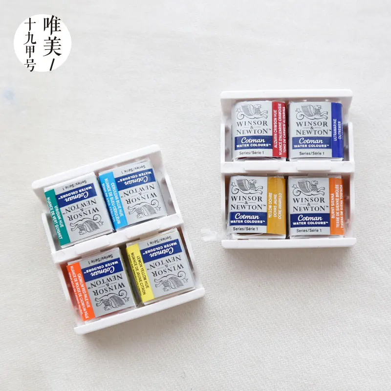 Windsor Newton акварельный пигмент Cotman Academy сплошной aquarella 8 цветов полублок мини