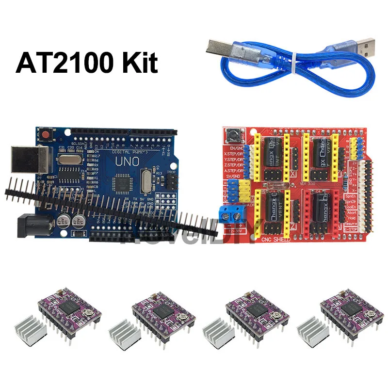 Щит с ЧПУ V3 Плата расширения V3.0+ UNO R3 с usb для Arduino+ 4 шт. Драйвер шагового двигателя A4988/DRV8825/AT2100 комплект для 3d принтера