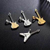new fashion stainless steel guitar necklace pendant men and women music hip hop rock sweater chain jewelry long short chain gift