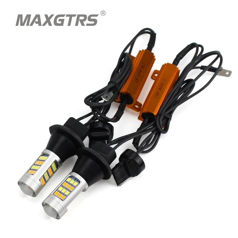 2x T20 W21W 7440 двухцветные 42SMD 2835 белые/ледяные синие и янтарные светодиодные лампы