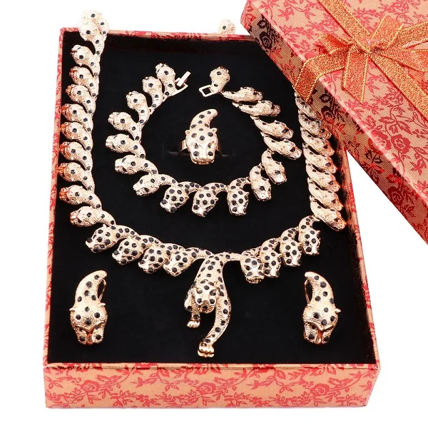 Jewelry And Boxes Ручной работы Дубай золотой цвет черный леопард с кристаллами ювелирные наборы модные нигерийские Свадебные африканские костюмы Дубай ювелирные наборы - Окраска металла: Jewelry And Boxes