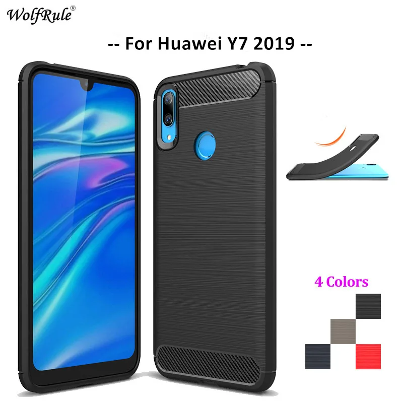 

Carbon Fiber Phone Case For Huawei Y7 2019 Case Soft TPU Back Cover For Huawei Y7 Prime 2019 Rugged Phone Bumper 6.26''