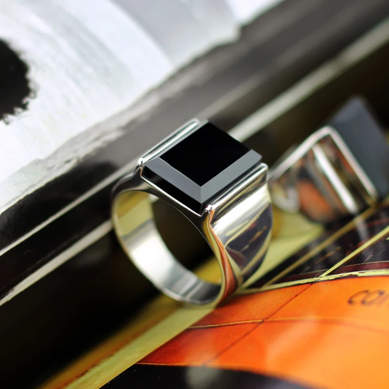 Винтажное обручальное кольцо из нержавеющей стали с черным ониксом|Кольца| |