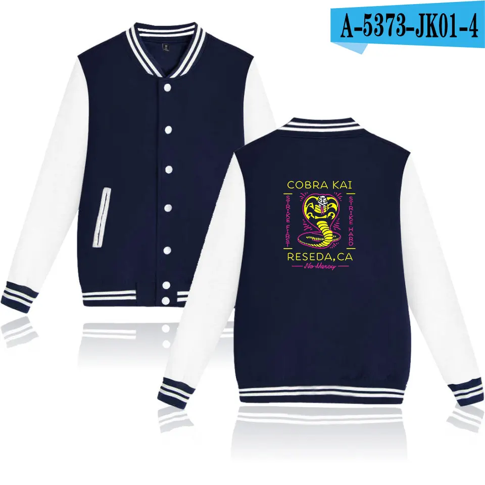 NAVY Новинка года Cobra Kai Прохладный Куртки Популярные Модные Slim Fit Куртка Университетского колледжа лоскутное бейсбол куртка Cobra Kai XXS-4XL - Цвет: NAVY