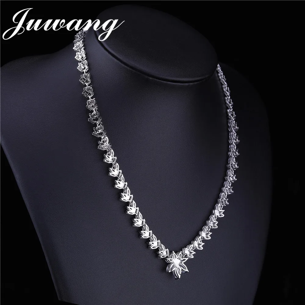

JUWANG Brand Beautiful Flower Wedding Jewelry Set for Bridal Luxury Fashion Cubic Zirconia Necklace Earring Set Valentine's Day