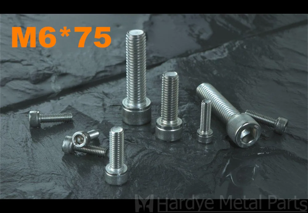 

50pcs/lot DIN912 M6*75 Stainless steel hexagon socket cap screw Cup head screw Cylindrical head stripe screw Micro screw