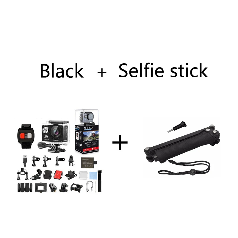 BK with selfie stick AKASO EK7000 4k wifi уличная спортивная экшн-Камера Ультра HD Водонепроницаемая видеокамера 12MP Экстремальный подводный штатив для селфи - Цвет: BK with selfie stick