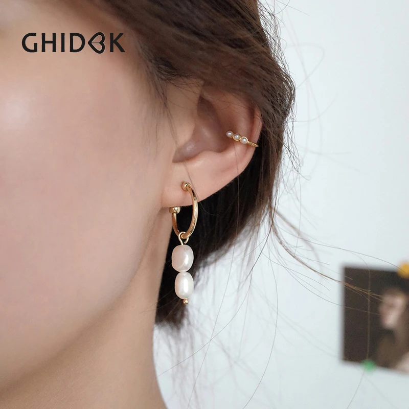 GHIDBK барочный пресноводный жемчуг асимметричные серьги-кольца для женщин натуральный жемчуг обручи изящная серьга Aros de Moda