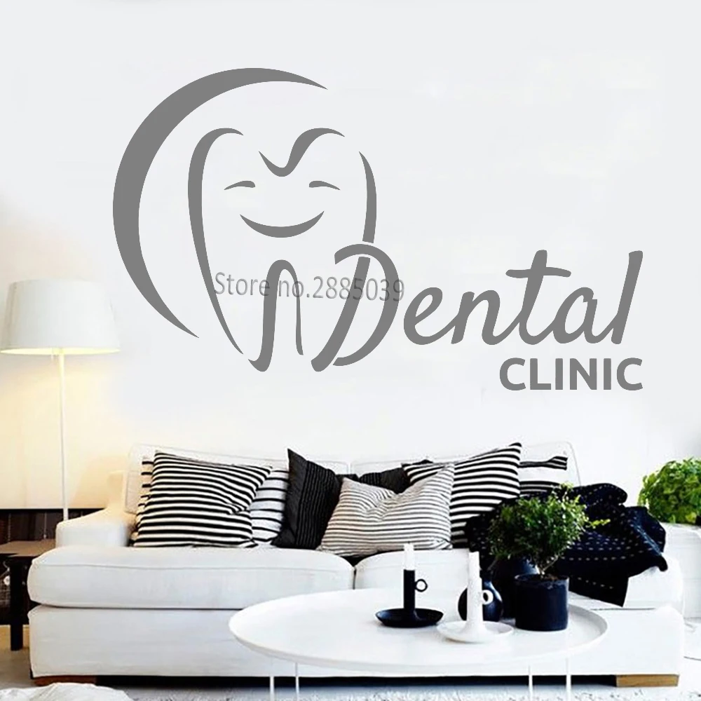 Smiling Teeth Dental Clinic Logo Wall Decals Stomatology Dentist Dental Emblem Tooth Hospital Office Vinyl Wall Stickers LC851