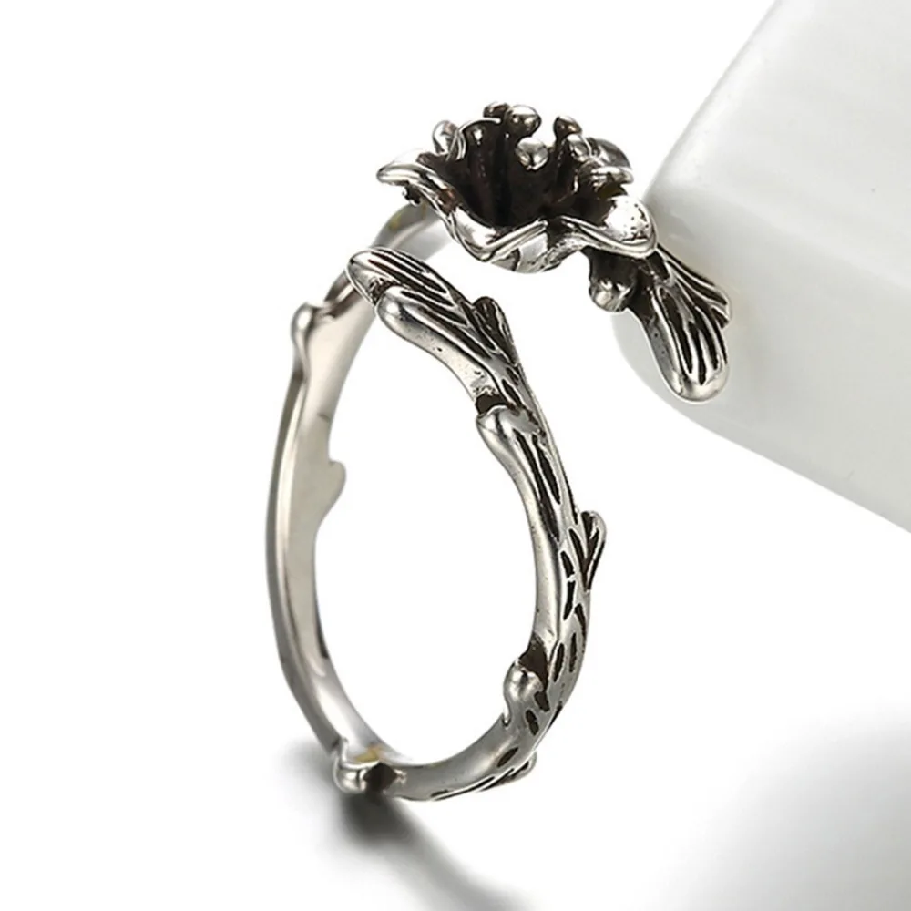 Кольцо женское и мужское антикварное с длинной веткой цветком розы|rose flower ring|brand