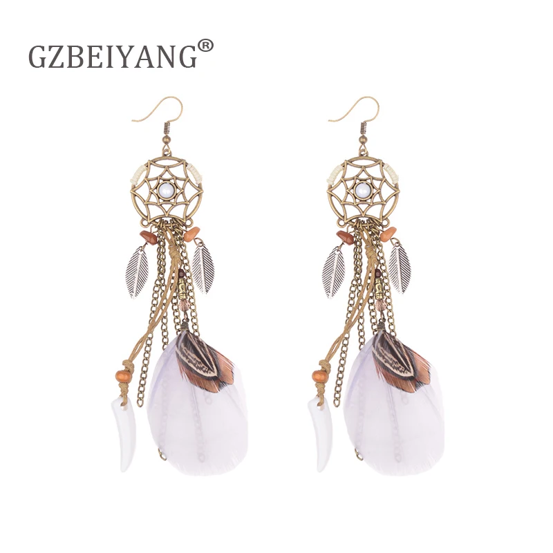 GZBEIYANG 2019 богемные серьги Ловец снов Длинные в виде листьев перьев для модных