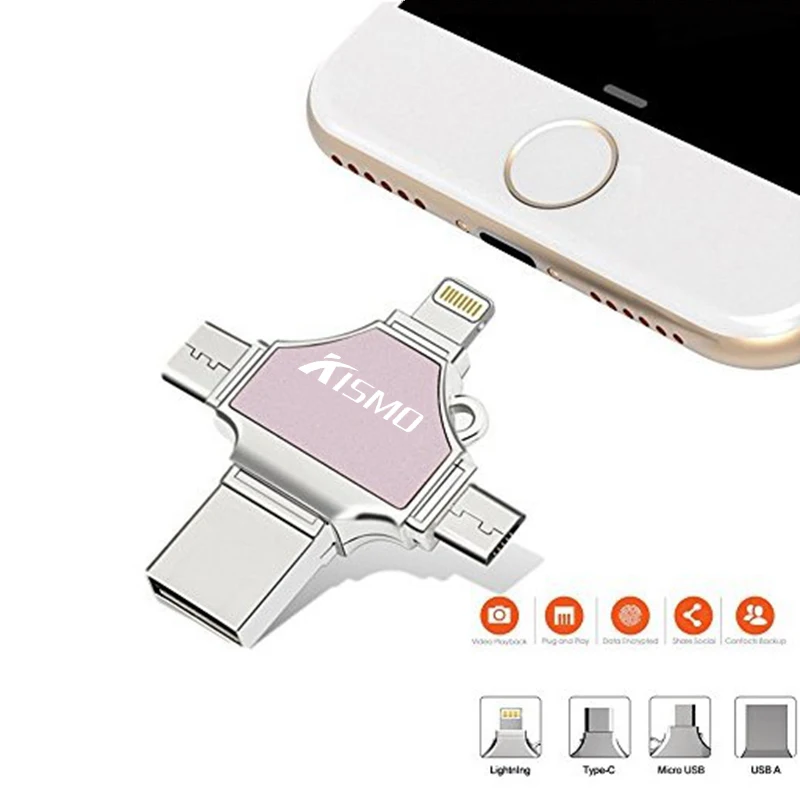 USB флеш накопитель OTG Kismo 4 в 1 16 ГБ 32 64 128 карта памяти Type C для Samsung S8 S9 Huawei P20 iphone X 8 7